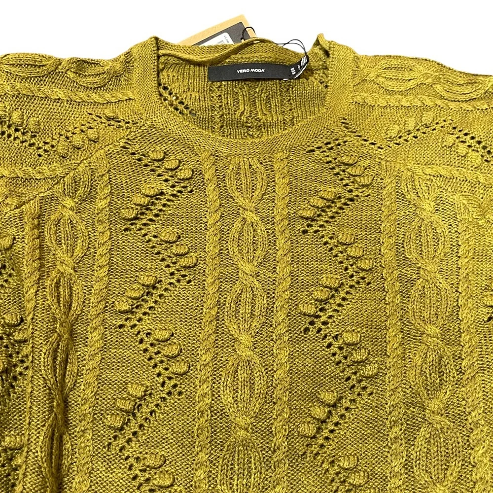 Vero Moda Women’s Cable-Knit Long-Sleeve Sweater Olive Green Large - Picture 3 of 6
